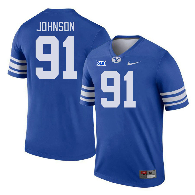 Men #91 Dallin Johnson BYU Cougars College Football Jerseys Stitched Sale-Royal